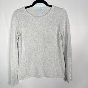 J McLaughlin Small S Heather Gray Riana Lace Up Sleeve Cotton Modal Sweater Crew